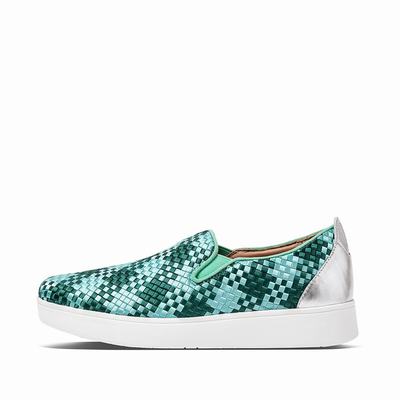 Fitflop Rally Silky Weave Slip-On - Slip-on Schuhe Damen - Mintfarben Grün (VPU921068)